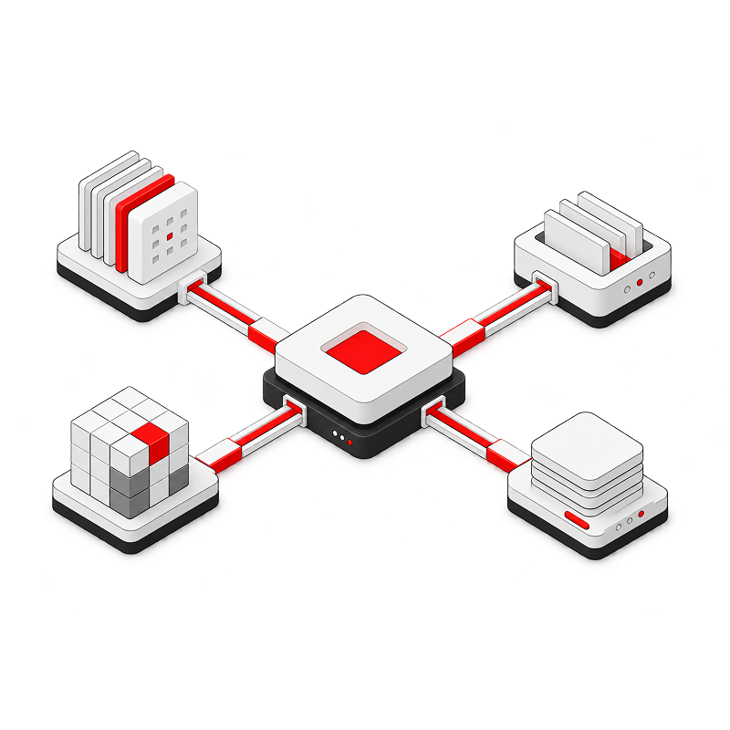Data systems connected through a central integration engine
